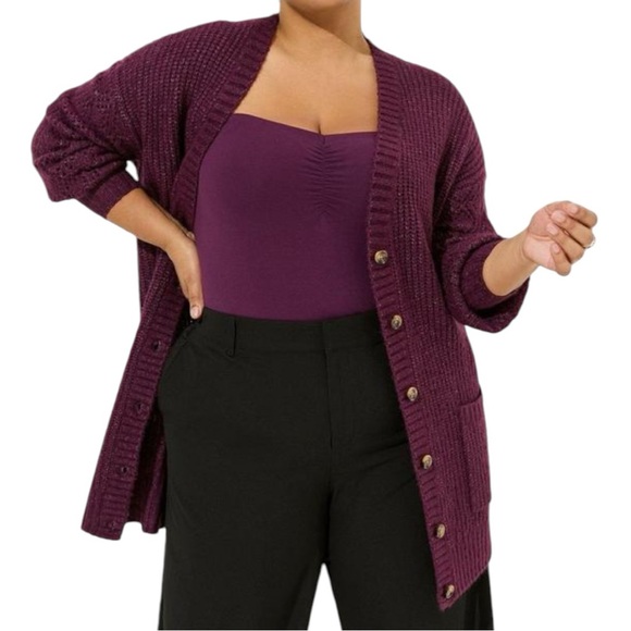Torrid Boyfriend Cardigan Pointelle Sleeve Sweater - Picture 1 of 7
